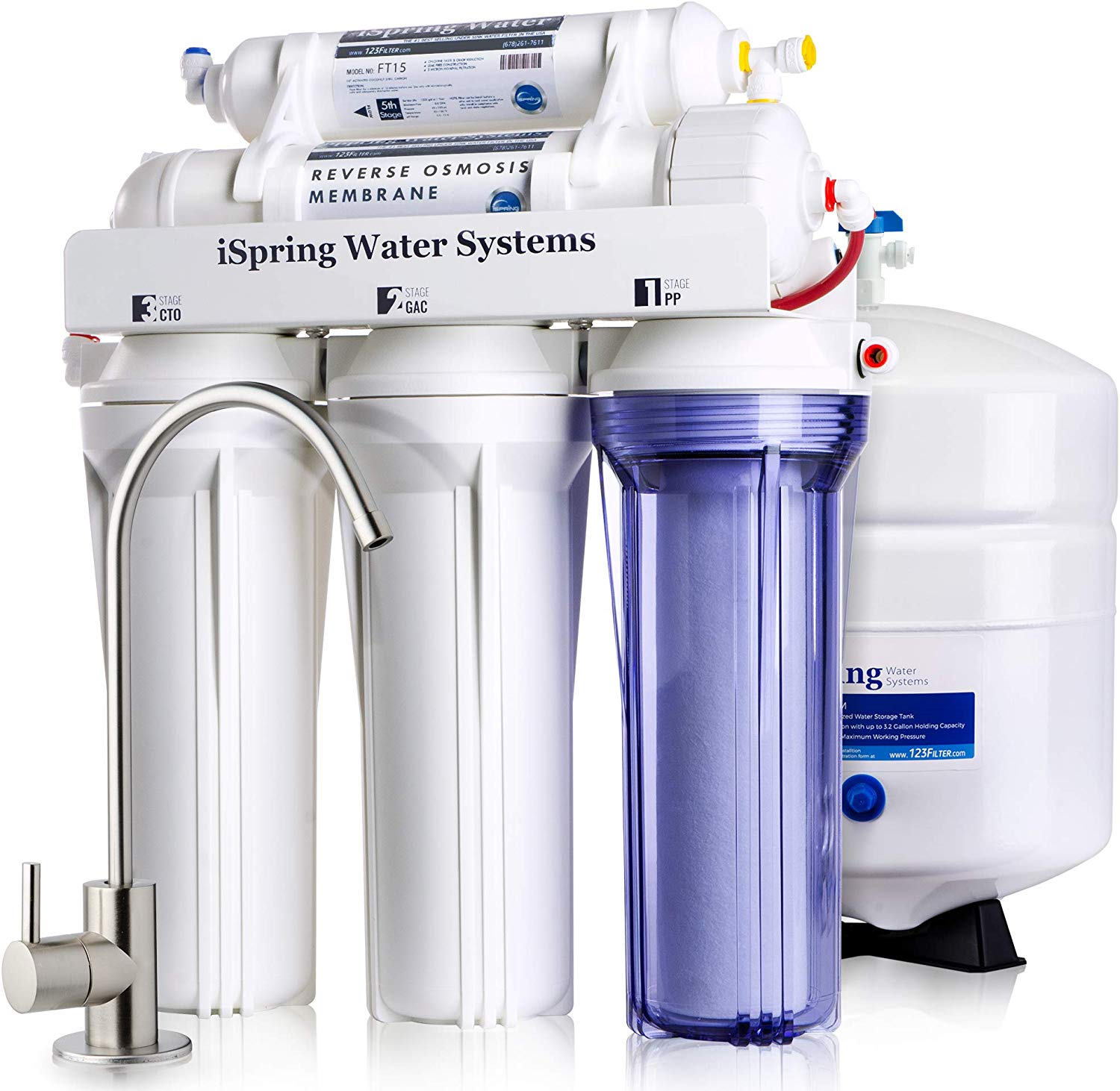 iSpring RCC7 High Capacity Under Sink 5-Stage Reverse Osmosis Drinking Water Filtration System